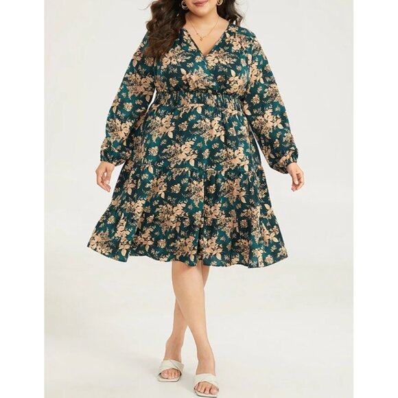 BloomChic Floral V Neck Long Lantern Sleeve Smocked Waist Mini Dress Sz 12 (Larg - Picture 16 of 16